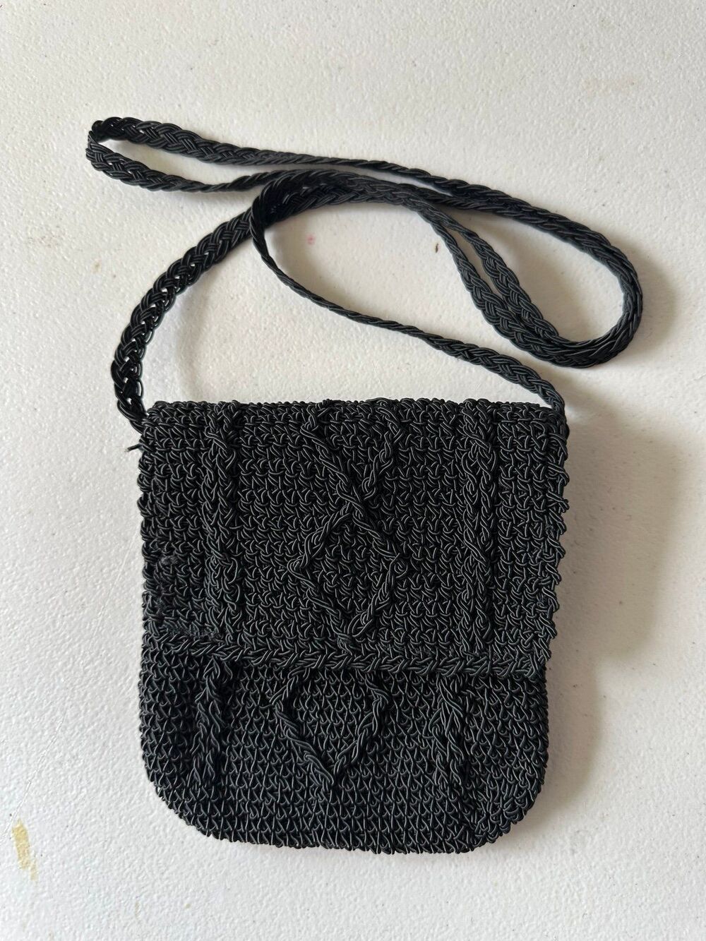 Unbranded Black Macrame Crochet Cable Knit Woven Mini Crossbody Bag